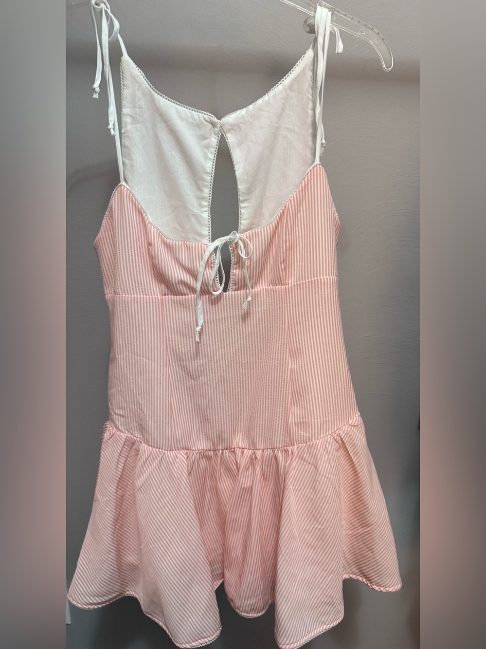 Pink Tie-Shoulder Mini Dress with Flared Skirt